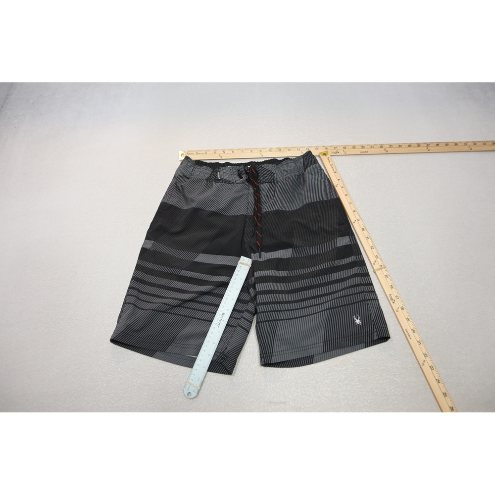 Spyder Board Shorts Men Medium Black Grey Striped Swim Trunks Excellent